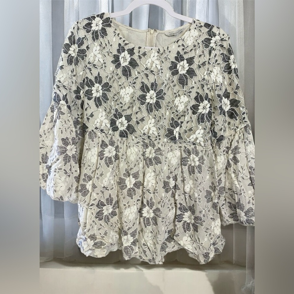 John Mark Floral Lace Babydoll Boho Cottagecore Peasant Top Blouse Size Small